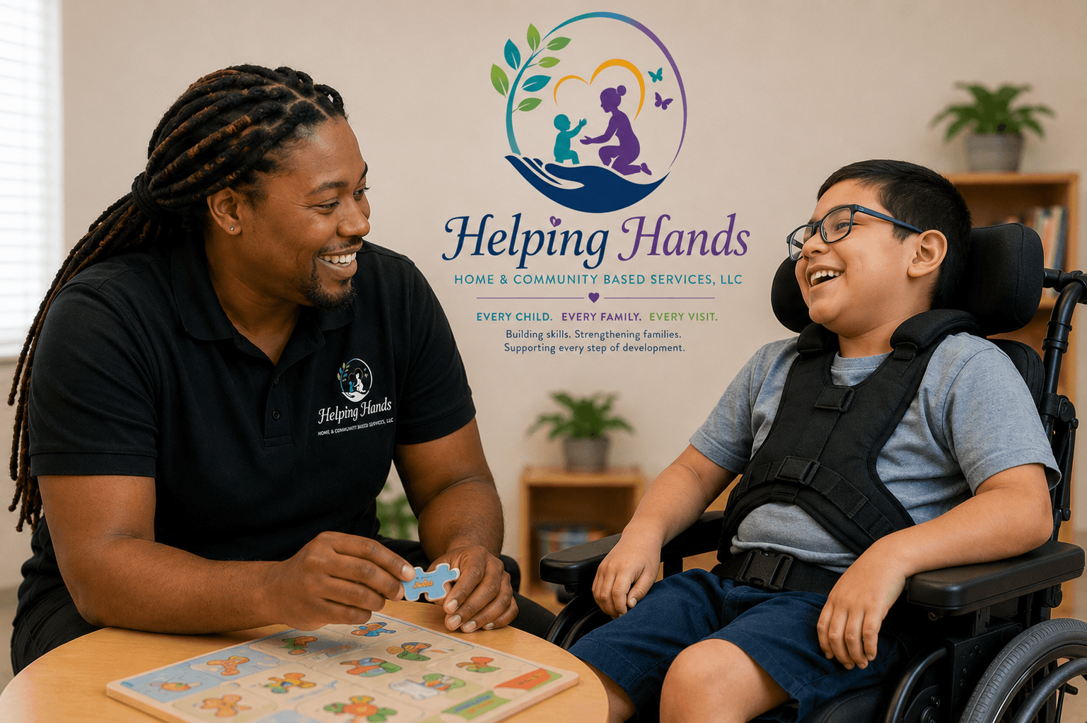 Therapist and child working together on fine motor coordination.